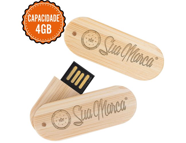 Pen Drive Giratório Ecológico Personalizado De Bambu Modelo PEQUENO Com Capacidade De 4GB